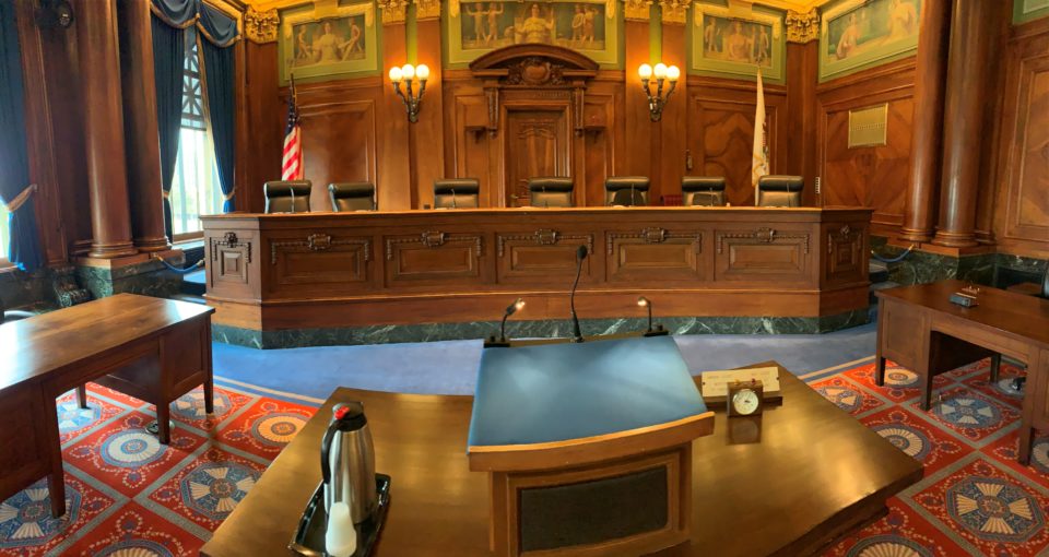 image of an empty courtroom